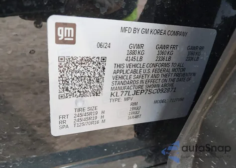 2025 Chevrolet Trax Fwd 2Rs z USA, uszkodzony, nr VIN KL77LJEP7SC092871